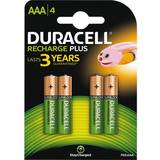 Batterier - Genopladelige standardbatterier - Sort Batterier & Opladere Duracell AAA Rechargeable Plus 4-pack