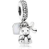 Pandora Charms & Vedhæng Pandora Baby Teddy Bear Dangle Charm - Silver/Grey/transparent