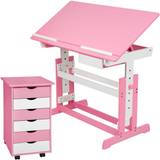 Tectake Pink Børneværelse tectake Kids Desk + Filing Cabinet