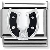 Nomination Horseshoe Stainless Steel/Silver/Enamel Charm - Silver/Black/Transparent