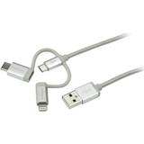 Kvadratisk - Sølv - USB-kabel Kabler StarTech USB A-Lightning/USB C/USB B Micro 2.0 1m