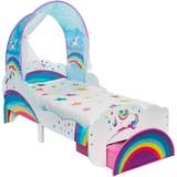 Multifarvet Barrnesenge Børneværelse Hello Home Unicorn & Rainbow Toddler Bed with Light up Canopy & Storage Drawer 77x142cm