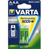 Batterier - Genopladelige standardbatterier - NiMH Batterier & Opladere Varta AAA Accu Rechargeable Phone 800mAh 2-pack
