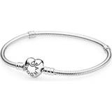 Dame Armbånd Pandora Heart Clasp Snake Chain Bracelet - Silver