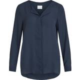 Dame - V-udskæring Skjorter Vila Lucy L/S Shirt - Blue/Total Eclipse