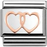 Rosaguld Charms & Vedhæng Nomination Composable Classic Link Double Heart Charm - Silver/Rose Gold