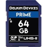 64 GB - SDXC Hukommelseskort & USB Stik Delkin Prime SDXC Class 10 UHS-II U3 V60 300/100MB/s 64GB