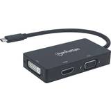 Kabeladaptere - Sort - Standard HDMI-standard HDMI Kabler Manhattan USB C-DVI/HDMI/VGA M-F 0.1m
