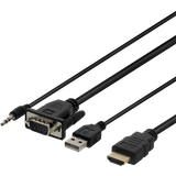 3,5 mm - Han - Han - Kabeladaptere Kabler Deltaco HDMI-VGA/3.5mm/USB A 1m