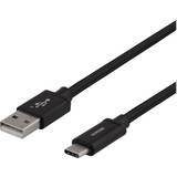 Deltaco Sort - USB-kabel Kabler Deltaco 3A USB A-USB C 2.0 2m