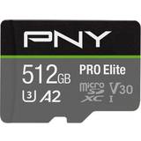 PNY U3 Hukommelseskort PNY Pro Elite microSDXC Class 10 UHS-I U3 V30 A2 100/90MB/s 512GB +Adapter