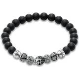 Obsidian - Vielsesringe Smykker Thomas Sabo Rebel at Heart Skull Bracelet - Silver/Black