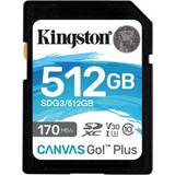 Kingston 512 GB Hukommelseskort Kingston Canvas Go! Plus SDXC Class 10 UHS-I U3 V30 170/90MB/s 512GB