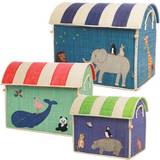 Multifarvet Opbevaringskurve Børneværelse Rice Raffia Toy Baskets With Animal Theme Save 3-pack