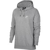 Nike Dame - Hoodies - Træningstøj Sweatere Nike Essential Fleece Pullover Hoodie Women - Dark Grey Heather/Matte Silver/White