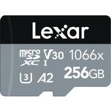 LEXAR U3 Hukommelseskort & USB Stik LEXAR Professional SILVER microSDXC Class 10 UHS-I U3 V30 A2 1066x 256GB +SD Adapter
