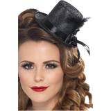 Tidstypiske Hovedbeklædninger Smiffys Mini Top Hat with Ribbon and Feather Black