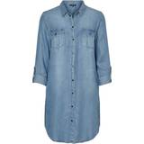 36 - Trykknapper Kjoler Vero Moda Shirt Midi Kjole - Blue/Light Blue Denim