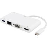 3.1 (gen.1) - Hvid Kabler Deltaco USB C-HDMI/VGA/RJ45/USB A M-F 0.2m