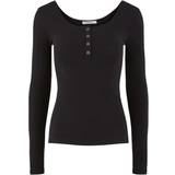 Pieces 34 Overdele Pieces Button Front Ribbed Top - Black