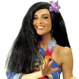 Verden rundt Lange parykker Kostumer Widmann Hula Hula Black Wig with Flower