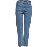 Only Dame - W32 Jeans Only Emily Hw Cropped Ankle Straight Fit Jeans - Blue Light Denim