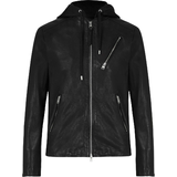 Skind - Slim Overtøj AllSaints Harwood Leather Hooded Biker jacket - Black