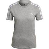 Dame - Jersey Overdele adidas Women's Loungewear Essentials Slim 3-Stripes T-shirt - Medium Grey Heather/White