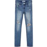 Pailletter Bukser Name It Sequin Embellished Skinny Fit Jeans - Blue/Medium Blue Denim (13185448)