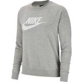 16 - 32 - Dame Overdele Nike Sportswear Essential Fleece Crew Sweatshirt - Dark Gray Heather/Matte Silver/White