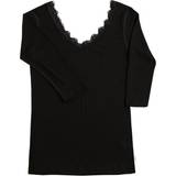 Silke - V-udskæring Sweatere Joha Kate 3/4 Sleeve Blouse - Black