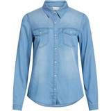 Dame - Trykknapper Skjorter Vila Bista Pocketed Jeans Shirt - Blue/Medium Blue Denim