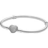 Pandora Transparent Armbånd Pandora Moments Sparkling Heart Clasp Snake Chain Bracelet - Silver/Transparent