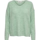 Grøn - V-udskæring Sweatere Only V-Neck Knitted Sweater - Gray/Ether