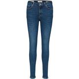 Selected Dame Jeans Selected Sophia Mid Waist Skinny Jeans - Blue/Dark Blue Denim
