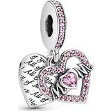 Pandora Heart & Mum Dangle Charm - Silver/Pink