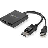 DisplayPort - Kabeladaptere - Sort Kabler StarTech USB A/DisplayPort-2xDisplayPort M-F 0.2m