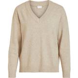 Nylon - Oversized Sweatere Vila Ril Oversize V-Neck Knitted Pullover - Beige/Natural Melange