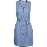 Dame - Korte kjoler - Ærmeløs Vero Moda Viviana V-neck Sleeveless Dress - Light Blue Denim