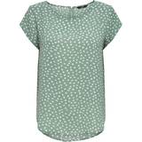 Dame - Lynlås Bluser Only Vic All Over Print Short Sleeve Blouse - Chinois Green/Aop Big Karo Dot