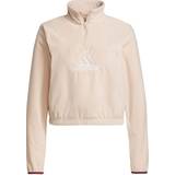 Adidas 26 - Dame Overdele adidas Women Brand Love Polar Fleece Embroidered Logo Half Zip Sweatshirt - Halo Blush/White/Victory Crimson