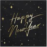 Guld Tallerkener, Glas & Bestik PartyDeco Sorte Happy New Year Servietter