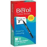 Berol Kuglepenne Berol filtspids farvetuscher, bred spids (1,2mm) vaskbar, sort, 12 stk