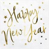 Guld Tallerkener, Glas & Bestik PartyDeco Happy New Year Servietter, Guld