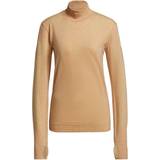 Beige - Polyester Svedundertøj adidas Primeknit Mid Layer Shirt Women - Ambient Blush Mel/Pulse Yellow