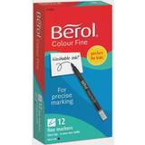 Berol Kuglepenne Berol filtspids farvetuscher, fin spids (0,6mm) vaskbar, sort, 12 stk