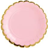 Engangstallerkner PartyDeco Disposable Plates Light 18cm Pink/Gold 6-pack