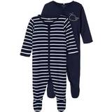 Stribede Pyjamasser Børnetøj Name It Press Stud Nightsuit 2-pack - Blue/Dark Sapphire (13183449)