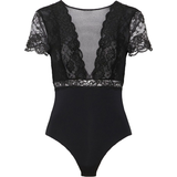 Shaping Bodystockings Pieces Lace Bodysuit - Black