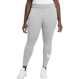 32 - Bomuld - Dame Tights Nike Sportswear Essential Women's Mid-Rise Swoosh Leggings Plus Size - Dark Grey Heather/White